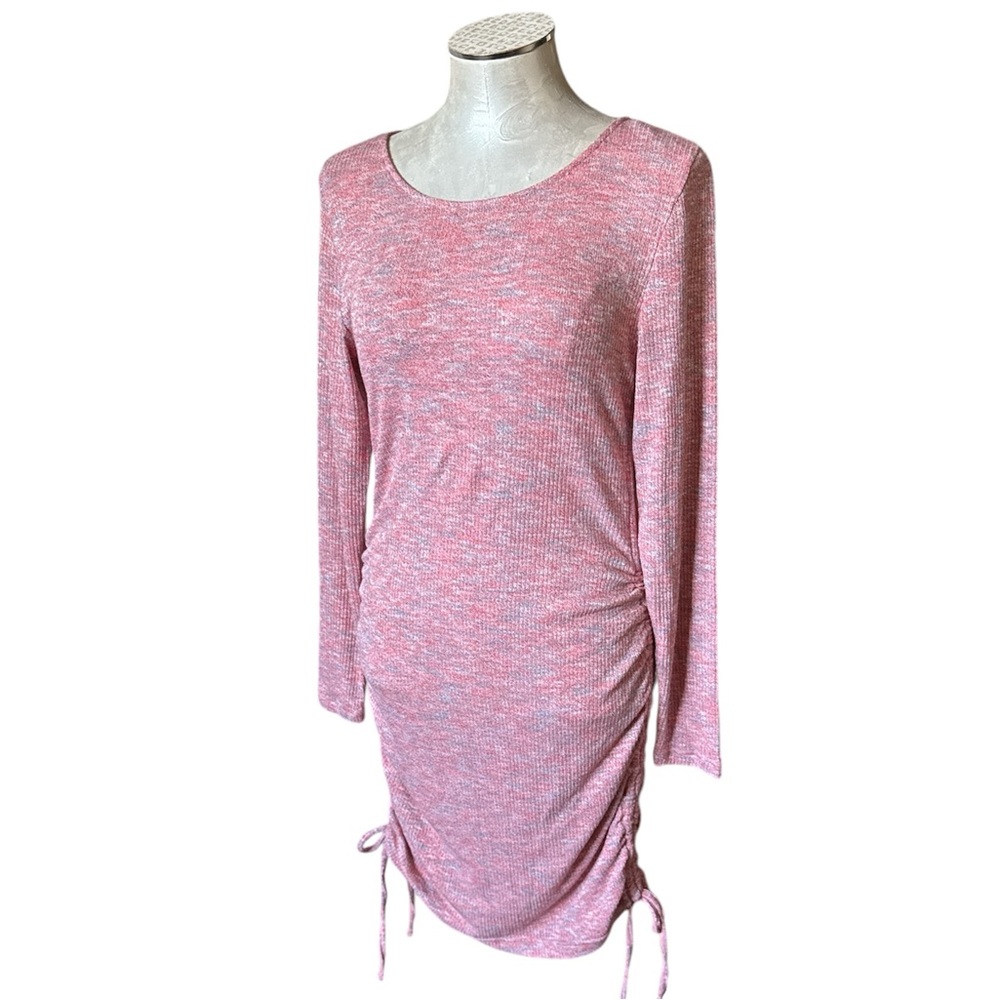 And Now This Women's Ruched Side-Tie Heather Pink/Bl/W Long Sleeves Midi Dress M
